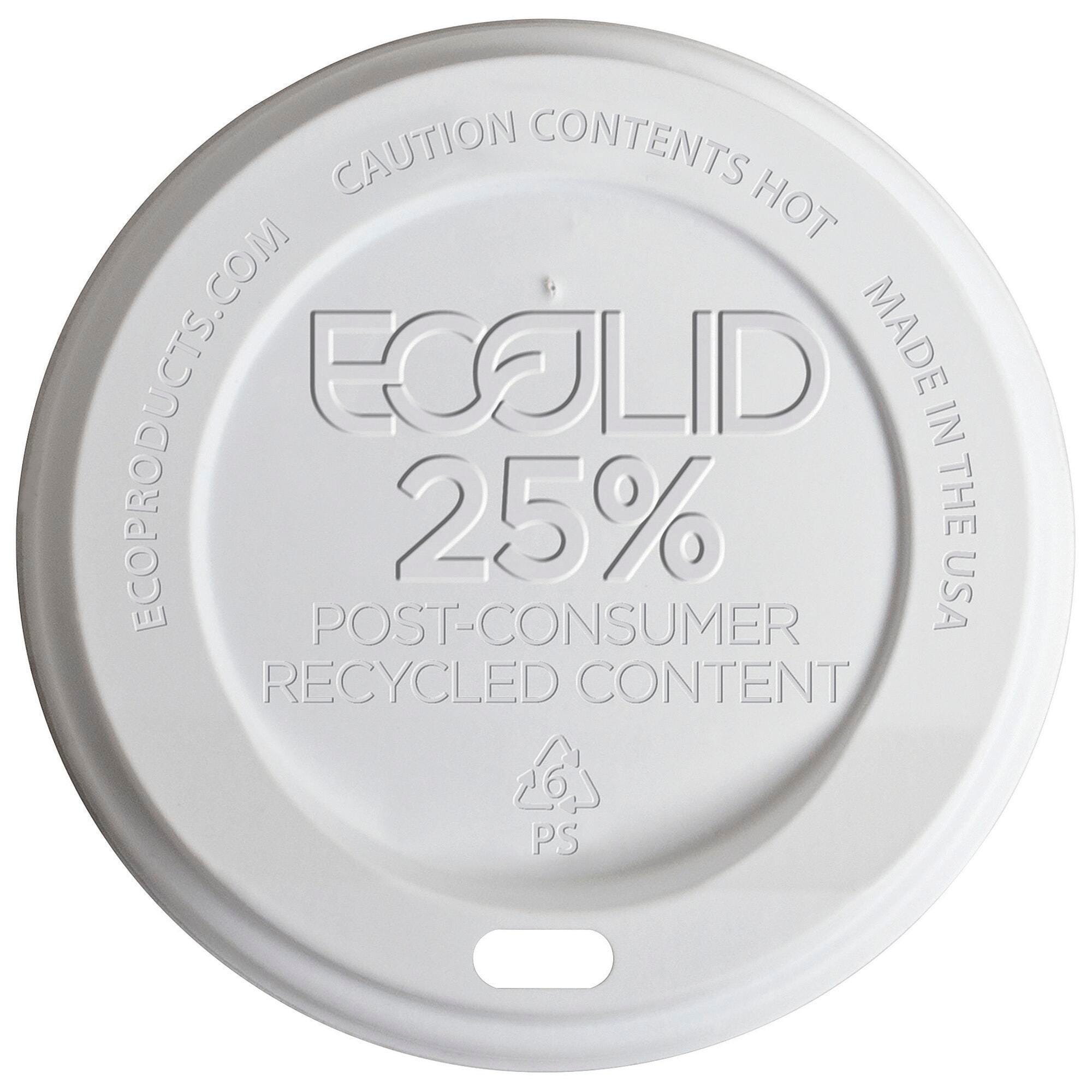 Eco-Products EcoLid Recycled Large Hot Cup Lids, Fits 10-20 oz Cups, White, 1000 Per Pack, Item Number 1534659
